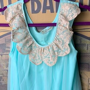 Dorsay 1960’s Aqua Blue with Lace Trim Vintage Nightgown